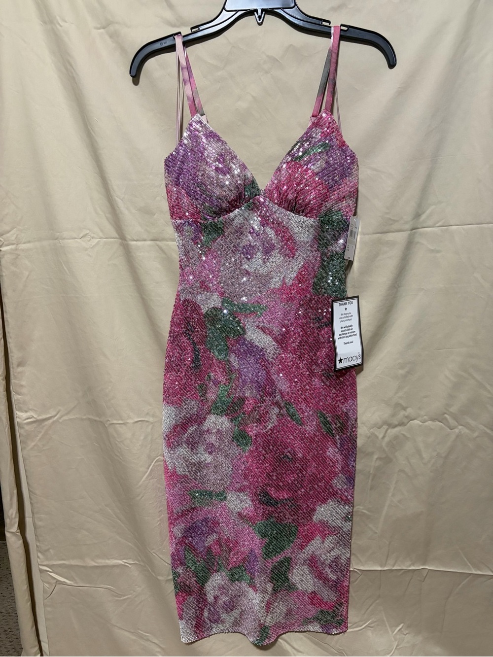 Morgan & Co. Pink & Green Sequin Floral Midi Dress